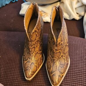 Brown Snake Print Ankle Boots Size 6.5